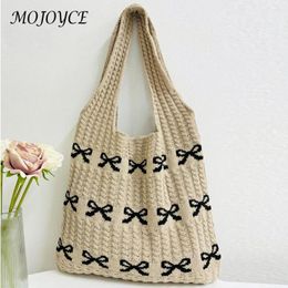 Shoulder Bags Women Crochet Bag Large Capacity Bow Pattern Aesthetics Handbag Multifunctional Daily Casual Commuting