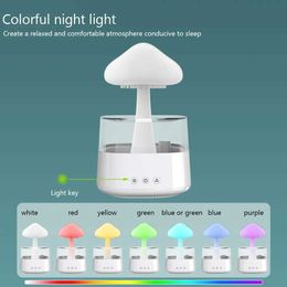 Humidifiers Mushroom rain air humidifier electric aroma diffuser rain cloud odor distributor relaxing water droplet sound color night light Y240422
