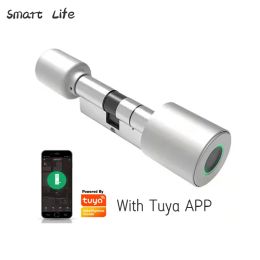 Control Black Tuya Smart Cylinder Lock Electronic Bluetooth APP Remote Biometric Fingerprint Lock AntiTheft Security Home Door Lock
