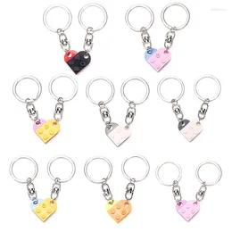 Keychains 2Pcs Cute Love Heart Brick Keychain For Couples Friendship Women Men Girl Boy Elements Key Ring Birthday Jewellery Gift