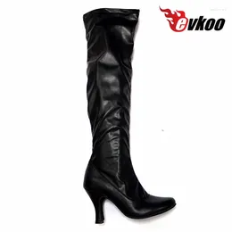 Dance Shoes 2024 Black Leather Suede Outsole 8cm 7cm 6cm Evkoodance High Boots Over Knee Latin Ballroom For Women Evkoo458