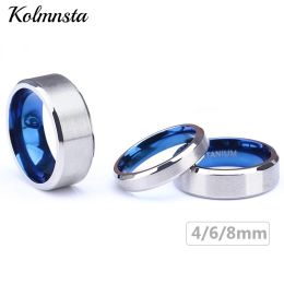 Bands Kolmnsta 100% Pure Titanium Men Women Ring Silver Colour Blue Inside Classic 4/6mm Wedding Rings Engraving Provide Drop Shipping