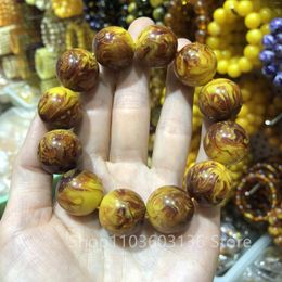Strand Amber Yellow Beeswax Old Honey Wax Bracelet Round Patterned Bracelets Row For Men Hand Bangle Suitable 15-20 -25cm