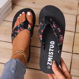 Casual Shoes Women's Floral Pattern Flip Flops Slip On Comfy Platform Soft Sole Slides Vacation Summer Beach