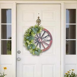 Decorative Flowers Spring Wreath Artificial And Wheel Gift Wall Hanging Ornament Decoration Wood Handmade For Fireplaces Multipurpose