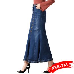 Bags Aesthetic Flare Denim Long Skirts Button Up Streetwear Women Oversized Sexy Lady's Bodycon Ankle Length Long Jeans Skirts