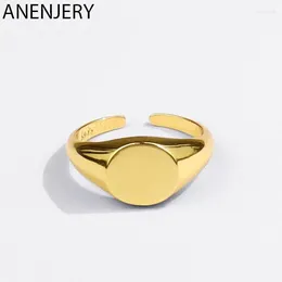 Cluster Rings ANENJERY Silver Color Signet Ring For Women Men Round Gold Geometric Party Jewelry Gifts