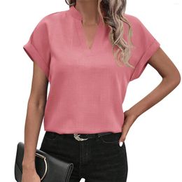 Women's T Shirts Summer Tops V Neck Short Sleeve Loose Flowing Tunics Solid Colour Dressy Casual Ropa Para Mujer Y2k