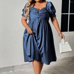 Plus Size Dresses Fashion Casual Oversized Women's Evening Summer Ceremony High End Square Neck Wait Slimming Dress