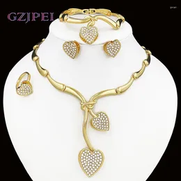 Necklace Earrings Set Elegant Heart Jewelry For Women Luxury Brazil 24K Gold Plated Bracelet Ring 4pcs