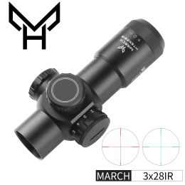 Scopes March H3x28ir Fixed Optic Short Riflescope Sight Green Red Rifle Scope for Hunting Sniper Airsoft Air Guns Red Dot with Mounts