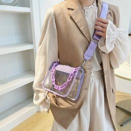 Totes Clear Crossbody Bag For Women PVC Transparent Single Shoulder Chain Portable Messenger Bags Small Square Satchel Girls Gift