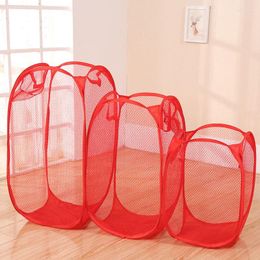 Laundry Bags Bathroom Dirty Clothes Storage Basket Mesh Up Toy Sundries Organizer Bag Foldable Baskets