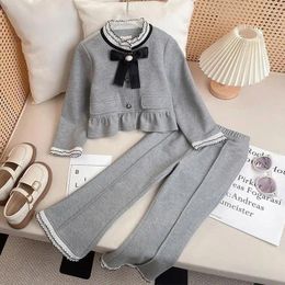 Clothing Sets Children's Bowknot Lace Single-breasted Jacket Bell-bottoms 2pcs Girls Clothes Set 4 To 11 Years Baby Girl Outfit