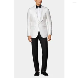 Men's Suits Summer Solid Men Two Piece Elegant Shawl Lapel One Button Suit Slim Party Banquet Formal Wedding Tuxedo (Blazer Pants)