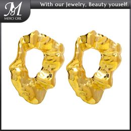 Dangle Earrings French Exaggerated Gold Color High End Irregular Wrinkles Stainless Steel Women Jewelry Accessories Wholesale