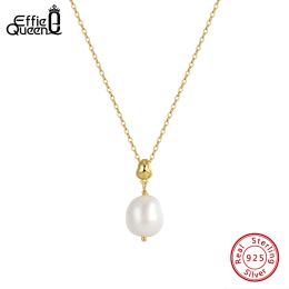 Necklaces EFFIE QUEEN Elegant 925 Sterling Silver 14K Gold Cable Chains with Cultured Freshwater Pearl Necklace Jewellery for Women GPN48