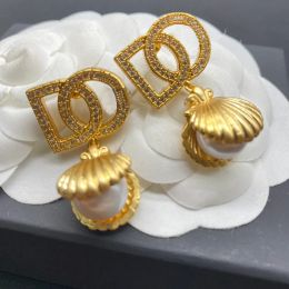 Designer Earrings Ladies Letters Studs Earring Crystal Diamond Earings Pearl Earing Pendants For Womens Jewellery Party Gift