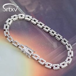 Bracelets 100% 925 Sterling Silver Tank Chain Moissanite Bracelet for Women Luxury Designer Bracelets Party Wedding Birthday Gifts Jewelry