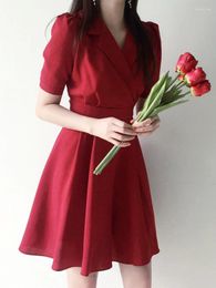 Party Dresses A Line Summer Women Korean Japan Preppy Style Clothes Bow Tie V Neck Pink Red Floral Print Vintage Dress 5010