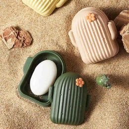 Dishes Cactus Soap Box Dish Plate with Lid Keep Soap Dry Easy Cleaning Soap Box Home Shower Bathroom Storage Cover Case Soap Container