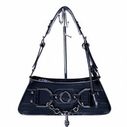 moto & Biker Bags For Women Luxury Designer Handbag Purse 2024 New In PU Crocodile Pattern Rivet Letter Chain Y2K Small Shoulder 929r#