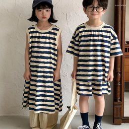 Clothing Sets 2024 Style Girls Boys 2 Pcs Set Striped T-shirt Shorts Summer Cotton Kids Suit 2-8 Years