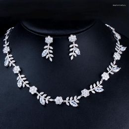 Necklace Earrings Set ThreeGraces Elegant Cubic Zirconia Leaf Flower Shape Bridal And Party Jewellery For Women T1029