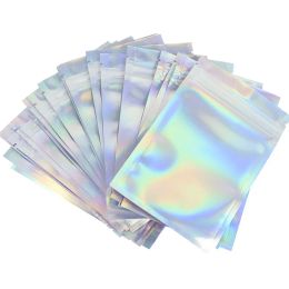 Bags 20pcs Iridescent Zip Lock Bags Pouches Cosmetic Plastic Laser Holographic Makeup Storage Bag Hologram Zipper Bags Gift Packaging