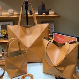 bag high definition Leather Puzzle Fold Deformable Folding Geometry Large Capacity Handheld One Commuter Tote Womens