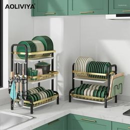 Kitchen Storage SH AOLIVIYA Dish Rack Drain Countertop Cutlery Cutting Board Pot Cover Organizer Seasoning