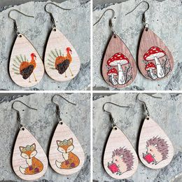 Dangle Earrings 8seasons Wooden Drop Turkey Squirrel Mushroom Print Charms Thanksgiving Jewelry For Women Party Gift 1Pair