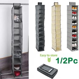 Storage 10Layer Hanging Storage Bag Foldable Space Saving Clothes Hat Shoe Organiser for Collapsible Wardrobe Sundries Organiser 1/2Pcs