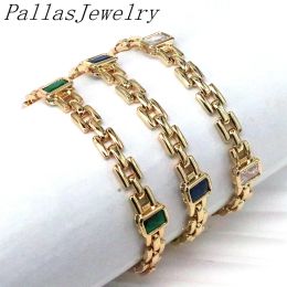 Strands 5Pcs Trendy Gold Plated Square Green Blue Clear Crystal Zircon Chain Bracelet for Women Girls Charm Jewellery Gifts