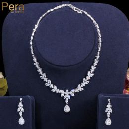 Necklaces Pera Classic Marquise White CZ Bridal Jewelry Sets for Women Wedding Long Drop Earrings and Necklaces Costume Accessories J296