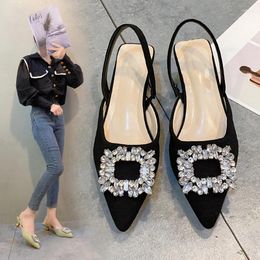 Casual Shoes 2024 Summer Rhinestones Women Sandal Fashion Pointed Toe Shallow Slip On Ladies Elegant Slingback Flats Heel