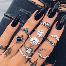 Bands Vintage Women Crystal Finger Knuckle Rings Set For Girls Moon Charm Bohemian Ring Fashion Jewellery Gift