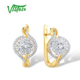 Earrings VISTOSO Genuine 14K 585 Yellow Gold Clip Earrings For Women Gorgeous Sparkling Diamond Flower Luxury Wedding Gifts Fine Jewellery