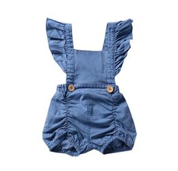 Baby Denim romper INS Newborn Toddler Ruffle Flying sleeve Jumpsuits 2019 summer fashion Boutique kids Climbing clothes C60682312584