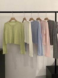 Women's Knits 2024 Early Spring Hollow Small Flower Age Reducing Knitted Cardigan Solid Color Fashion Short Sleeved Sweater Top