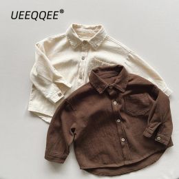 T-shirts Cotton Solid Pocket Button 2023 Spring Autumn New Children Shirts Boy Casual Long Sleeve Tops Kids Wear Toddler Clothes For 18Y
