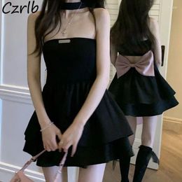 Casual Dresses Backless Ball Gown Women Strapless Sweet Black Party Fashion Mini Ruffles Temperament Age-reducing Girlish Ulzzang
