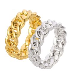 Band Rings 14K Gold Filled Chunky Chain Ring For Women Girls Cuban Curb Link Fashion Bohe Jewellery Drop Delivery Dhouq