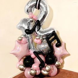 Party Decoration 45pcs/set Pink Black Music Notes Happy Birthday Latex Balloon Column Silver Foil Number Balloons For Supplies