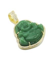 Hip Hop Iced Out Buddha Green Stone Zircon 18K Gold Plated Necklace For Men Women6294705