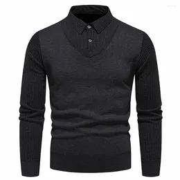 Gym Clothing Autumn Winter Fake Two Piece Shirt Collar Sweater Men Long Sleeved Solid Trendy Button Screw Thread Korean Slim Pullover Top