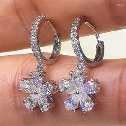 Stud Earrings Sparkling Flower Dangle For Women Shining Full Paved Crystal CZ Fashion Exquisite Girls Neck Accessories Luxury Jewellery