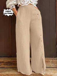 Spodnie damskie Capris 2023 Moda jesienna damskie spodni szerokie nogawki duże luźne bawełniane lniane podzielone bawełniane bawełniane sporne sporty damskie Y240422