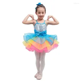 Stage Wear 16052 Candy Colour Ballet Dance Tutu Sequin Spandex Dress For Kids Ballerina Girls Performance Costumes