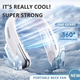 Portable Air Coolers 2024 New 5 Gears Wearable Neck Fan Portable Air Conditioner Bladeless Neck Fan Rechargeable Air Cooler With LED Display Screen Y240422